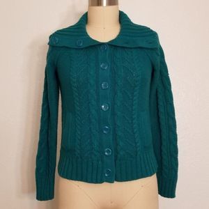 Turquoise Cable Knit Cardigan Size S Petite